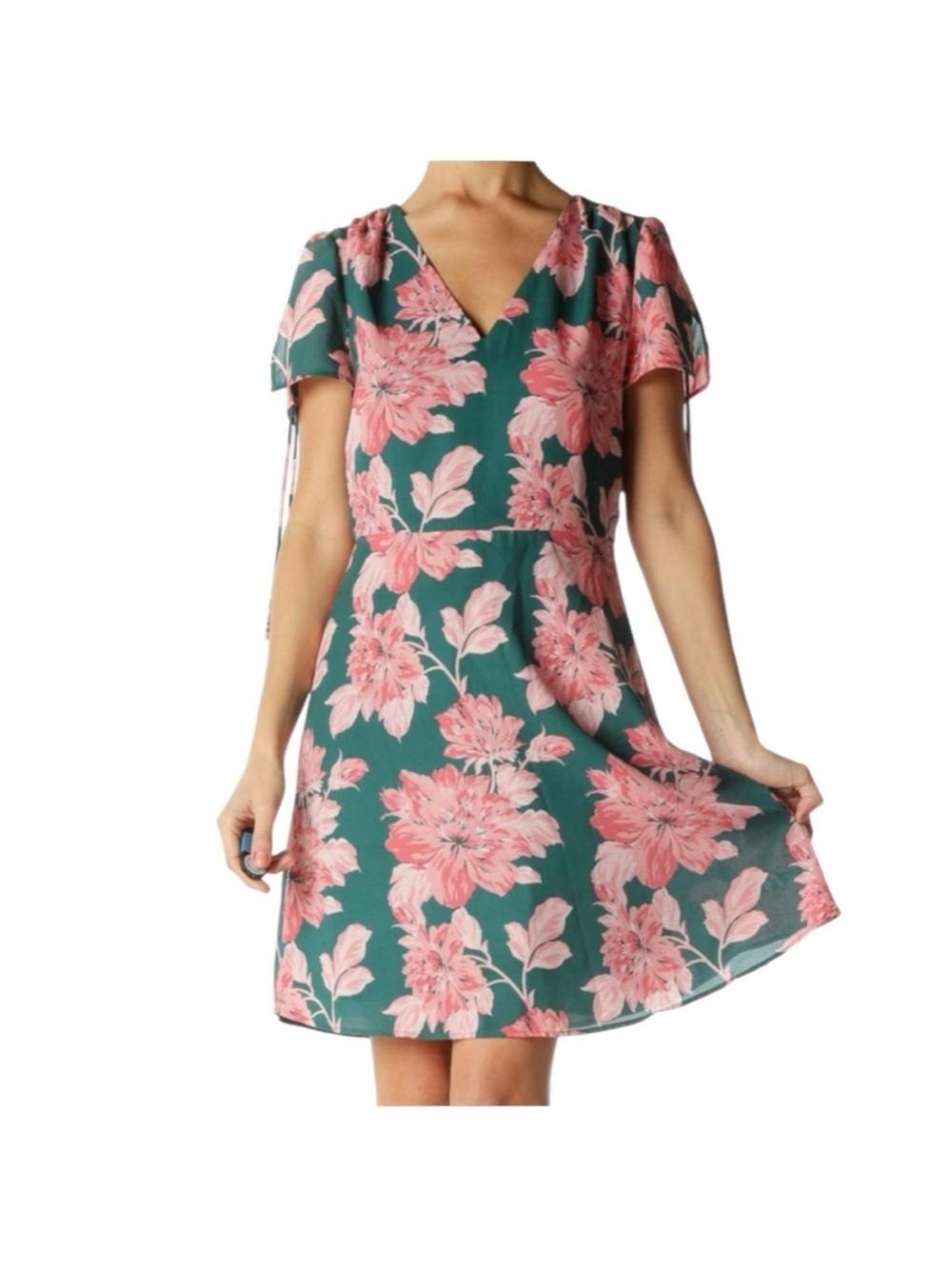 J. Crew Green Mini Dress with Pink Floral Print